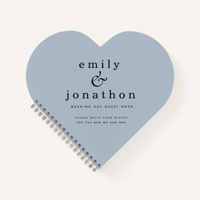 Minimalistisch Dusty Blue Wedding Heart Gästebuch Notizbuch (Vorderseite)