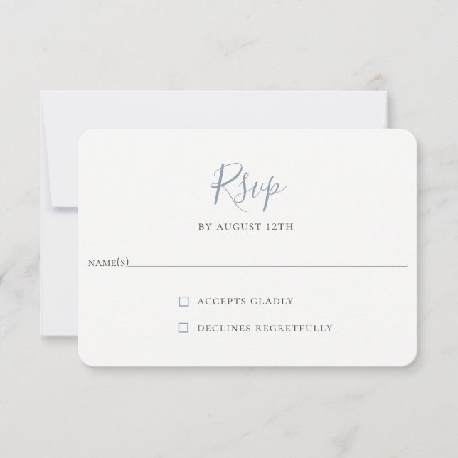 Minimalistisch Dusty Blue Wedding RSVP Card (Vorderseite)