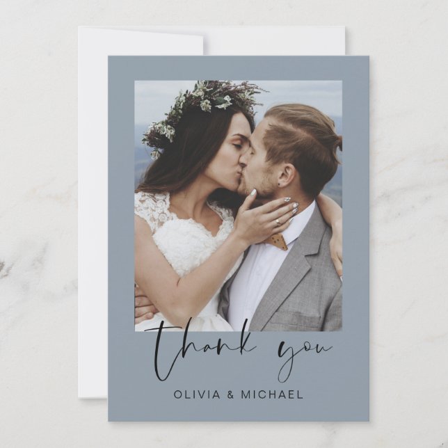 Minimalistisch Dusty Blue Wedding Vielen Dank Foto Dankeskarte (Vorderseite)