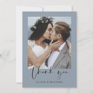 Minimalistisch Dusty Blue Wedding Vielen Dank Foto Dankeskarte