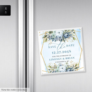 Minimalistisch Dusty Blue White Peony Save the Dat Magnet