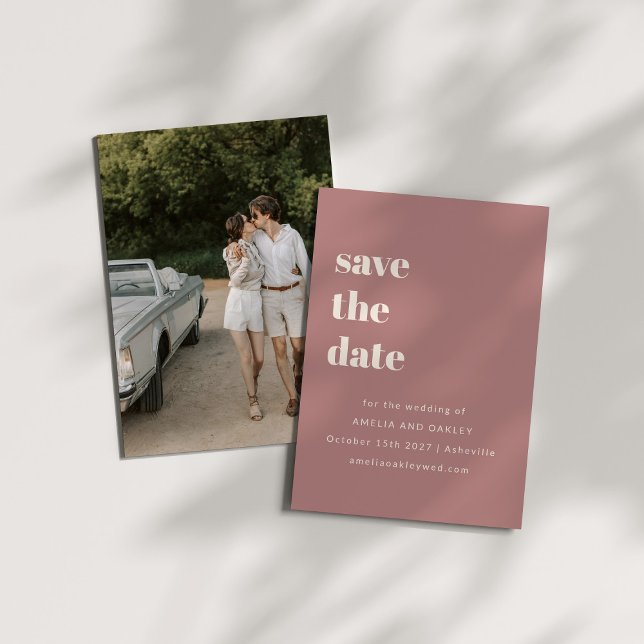 Minimalistisch Dusty Rose Retro Simple Wedding Fot Save The Date (Von Creator hochgeladen)
