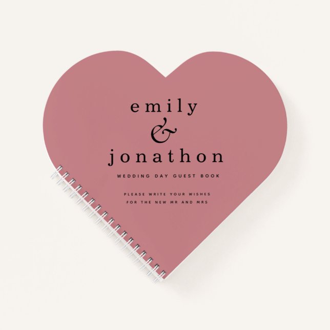 Minimalistisch Dusty Rose Wedding Heart Gästebuch Notizbuch (Vorderseite)