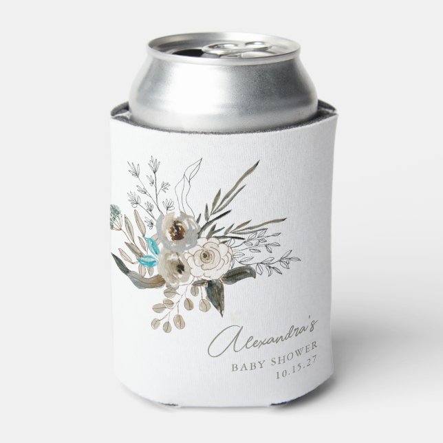Minimalistisch Earthy Blue Botanical Baby Dusche Dosenkühler (Kanne Vorderseite)