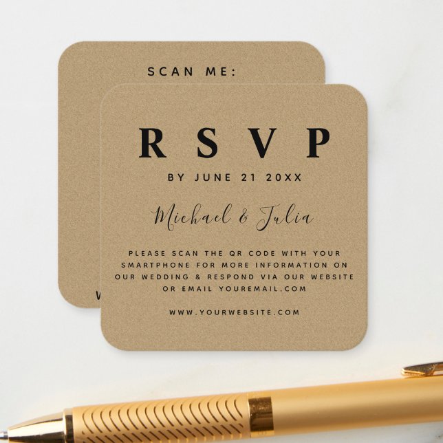 Minimalistisch Earthy Kraft Paper QR Code Wedding  Begleitkarte (Von Creator hochgeladen)