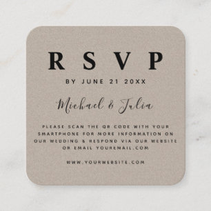 Minimalistisch Earthy Kraft Paper QR Code Wedding  Begleitkarte