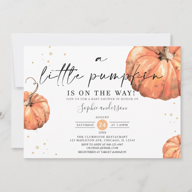 Minimalistisch eine kleine Pumpkin Fall Babydusche Einladung (Vorderseite)