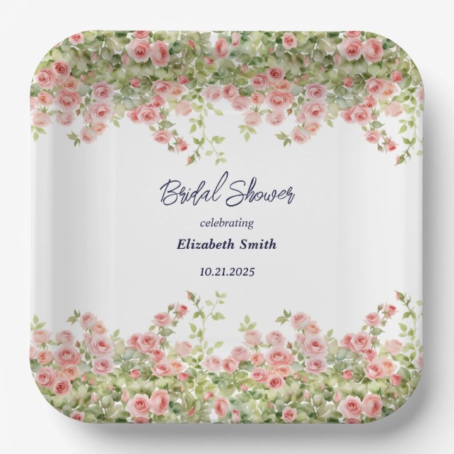 Minimalistisch Einfache Hübsche Rose Brautparty Pappteller (Vorderseite)