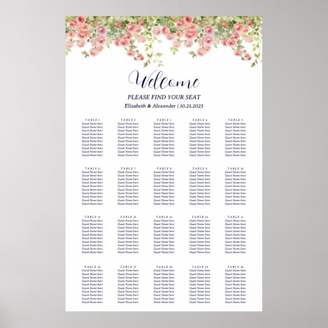 Minimalistisch Einfache Hübsche Rose-Sitzkarte Poster (Vorne)