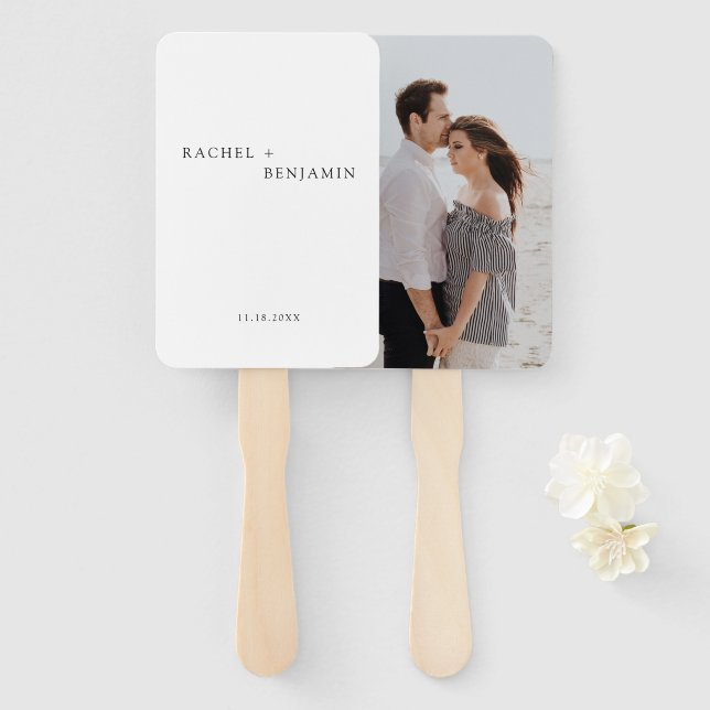 Minimalistisch Einfaches Schwarz-weißes Hochzeitsf Fächer (Vorne und Hinten)