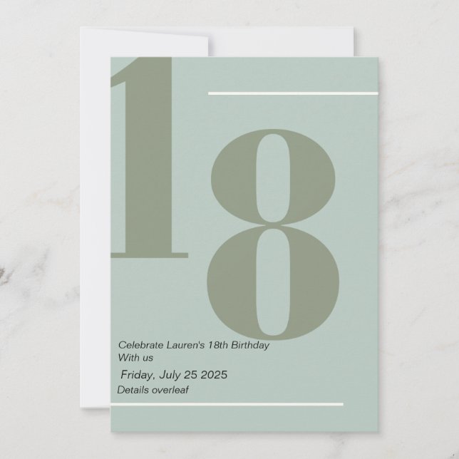 Minimalistisch, elegant 18. Einladung (Vorderseite)