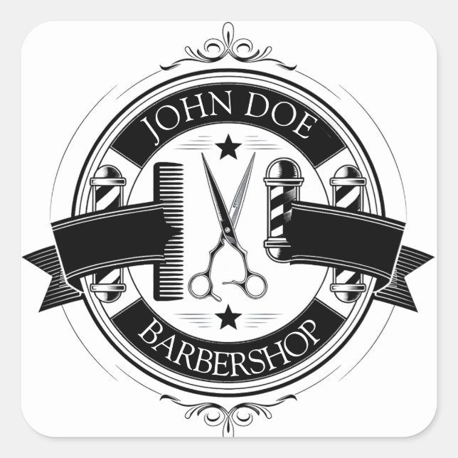 Minimalistisch Elegant Barbershop Quadratischer Aufkleber (Vorderseite)