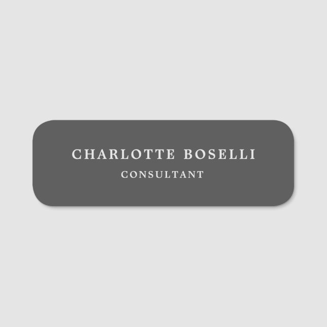 Minimalistisch Elegant Beruflich Grau Namensschild (Vorderseite)