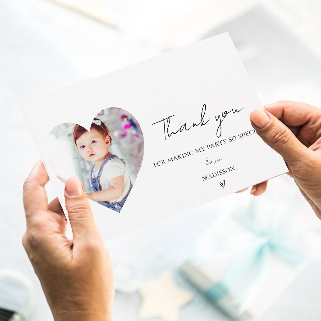 Minimalistisch Elegant First Birthday Foto Vielen  Postkarte (Minimalist Elegant First Birthday Photo Thank you Postcard)