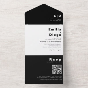 Minimalistisch Elegant Formal Schwarz Boda Hochzei All In One Einladung