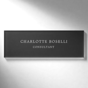 Minimalistisch Elegant Klassisches Beruflich Grau Namenschild