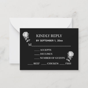 Minimalistisch, Elegant, Schwarz & Weiß mit Rosen Mitteilungskarte