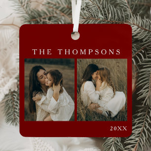 Minimalistisch Elegant Simple 4 Foto Red Christmas Ornament Aus Metall