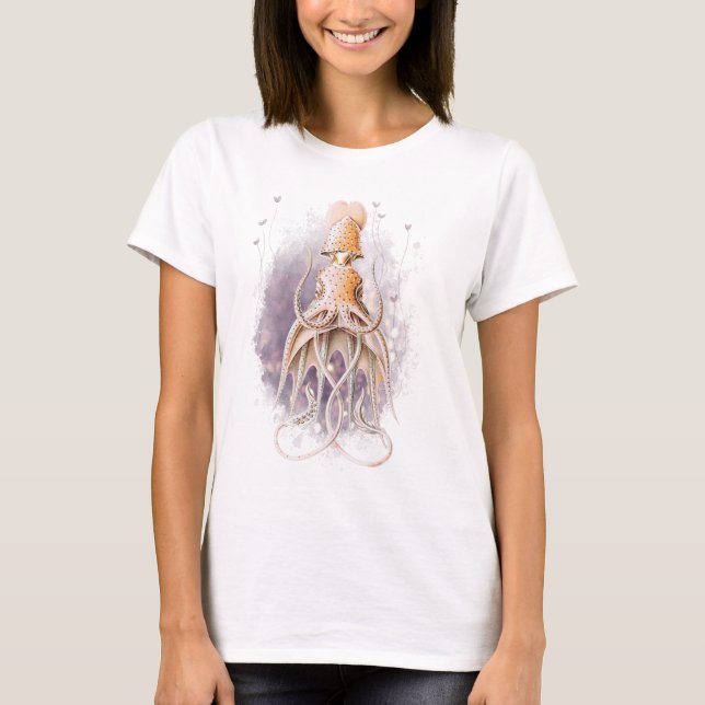 Minimalistisch & elegant Tintenfisch T-Shirt (Vorderseite)
