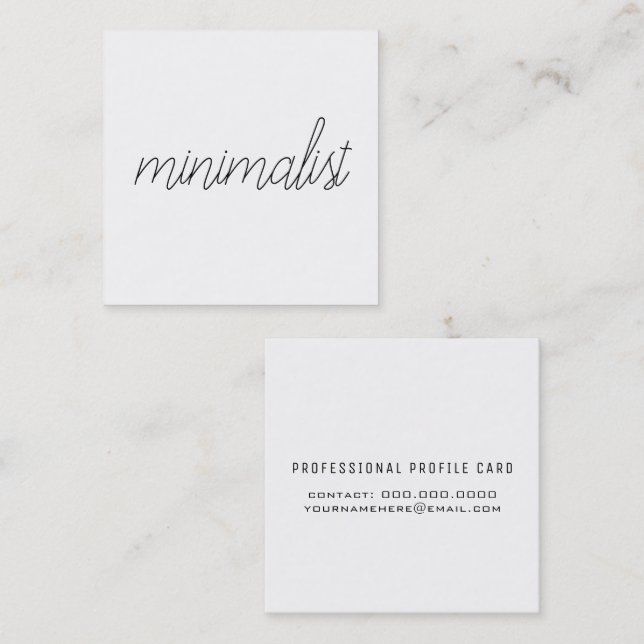 minimalistisch-elegante dünne Schrift auf Weiß Quadratische Visitenkarte (Vorne/Hinten)