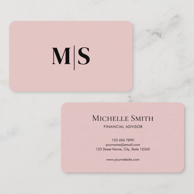 Minimalistisch elegante rosa Monogramm-Initialen E Visitenkarte (Vorne/Hinten)