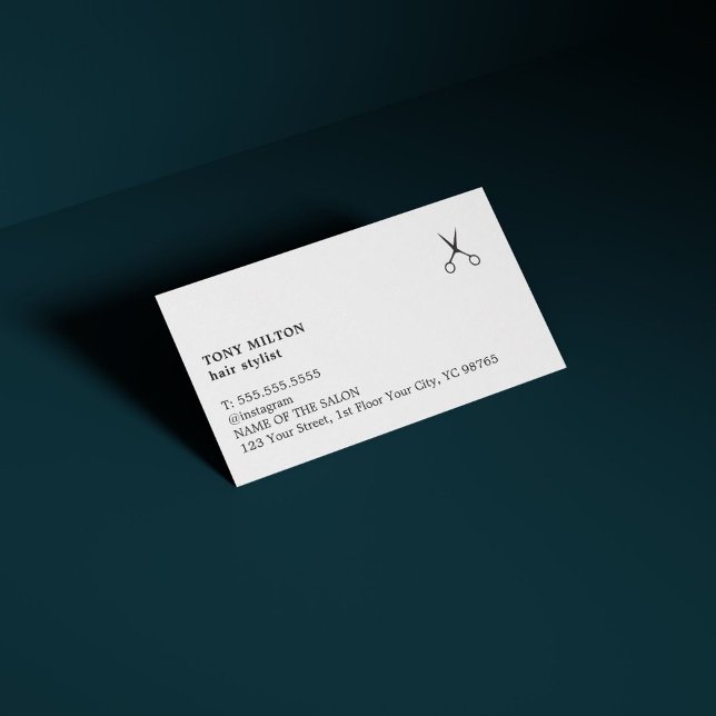 Minimalistisch Elegante Schwarz-weiße Haarstylisti Visitenkarte (Von Creator hochgeladen)