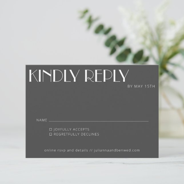 Minimalistisch Elegante Schwarz-weiße Kunst, Dicht RSVP Karte (Stehend Vorderseite)