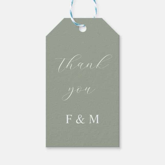 Minimalistisch elegante Weise grün Hochzeit Monogr Geschenkanhänger (Vorderseite)