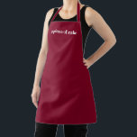 Minimalistisch eleganter Bordeaux für Namenstext a Schürze<br><div class="desc">Benennungstext minimalistisch elegante bordeauxfarbene weiße Schürze anpassen Mit Namen,  Zitat,  Phrase oder Text Großartig für Köche,  Koch,  Keramik,  Keramiken,  Handwerk,  Arbeit,  Küche,  Backen,  Grillen,  Grill und auch Geschäfte und Geschäfte etc.</div>