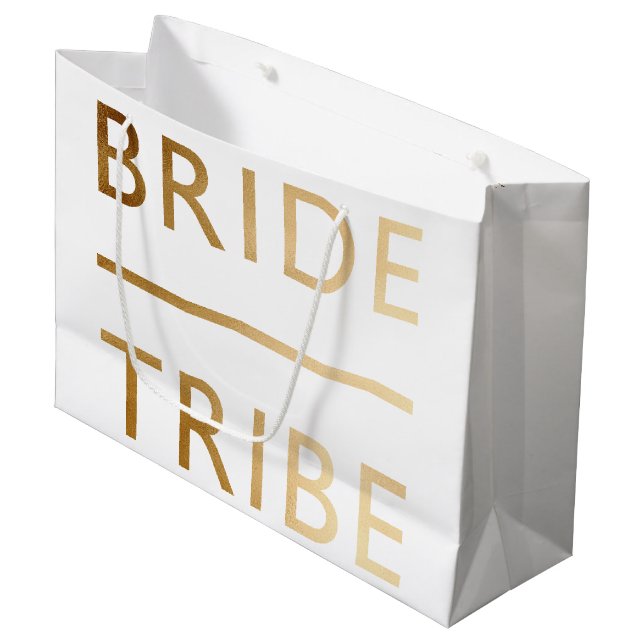 Minimalistisch eleganter Brautstamm Imitate Goldte Große Geschenktüte (Vorderseite Schrägansicht)