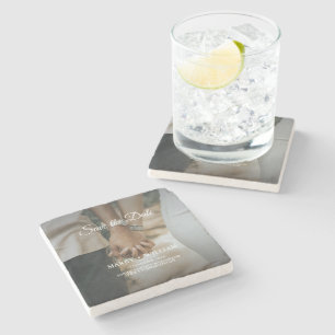 Minimalistisch Elegantes Couple Foto Save the Date Steinuntersetzer