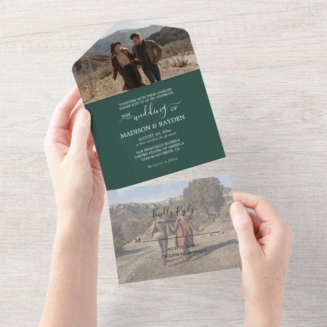 Minimalistisch Emerald Green Wedding All In One Einladung (Abreißen)
