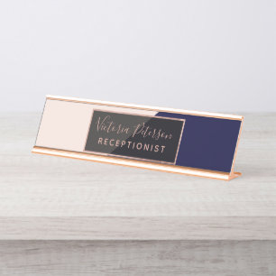 Minimalistisch erröten rosa Marineblau-Farbblock Schreibtischnamensplakette