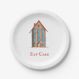 Minimalistisch Essen Cake Gebäude Housewärming Par Pappteller