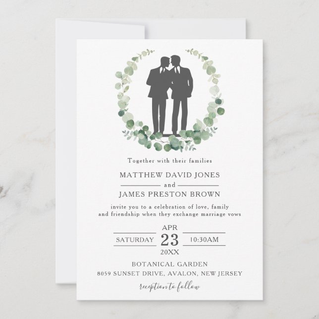 Minimalistisch Eukalyptus Greenery Gay Wedding Mr. Einladung (Vorderseite)