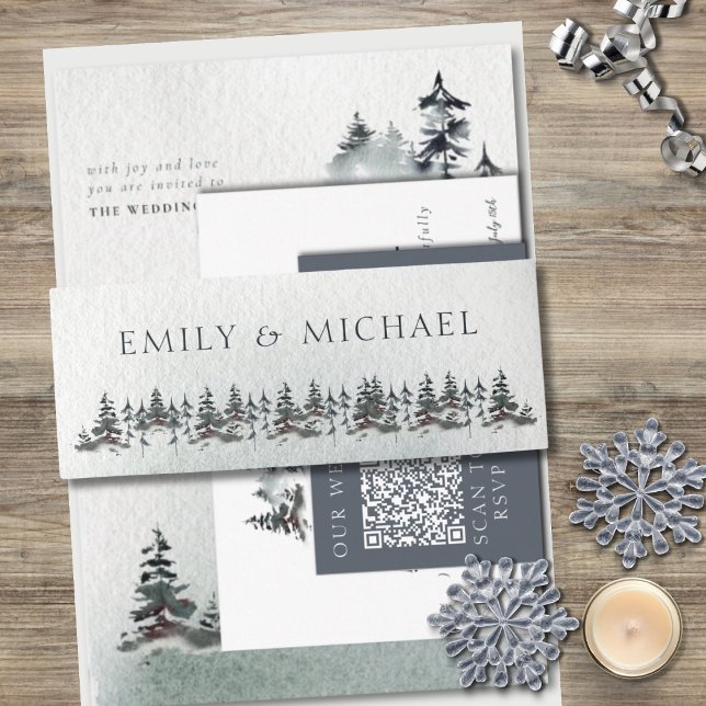 Minimalistisch Evergreen Mountain Green Slate Blue Einladungsbanderole (Von Creator hochgeladen)