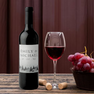 Minimalistisch Evergreen Mountain Green Slate Blue Weinetikett