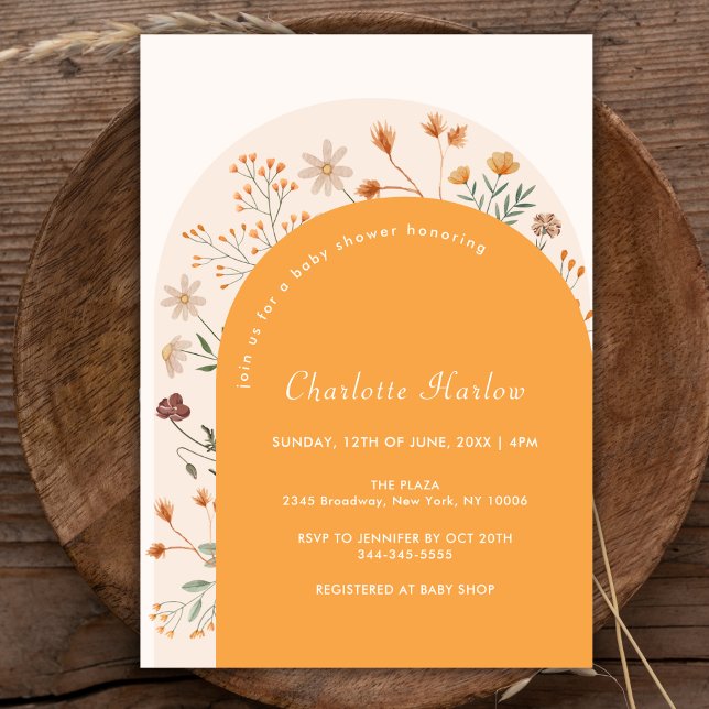 Minimalistisch Fall Boho Wildblume Arch Baby Dusch Einladung (Minimalist Fall Boho Wildflower Arch Baby Shower Invitation)