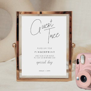 Minimalistisch Fingerprint Wedding Guest Tree Sign Poster