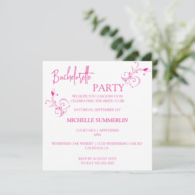 Minimalistisch FloraL Junggeselinnen-Abschied Einl Einladung (Stehend Vorderseite)