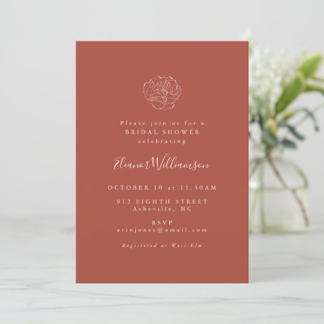 Minimalistisch Floral Terracotta Zeichnend Boho Du Einladung (Stehend Vorderseite)