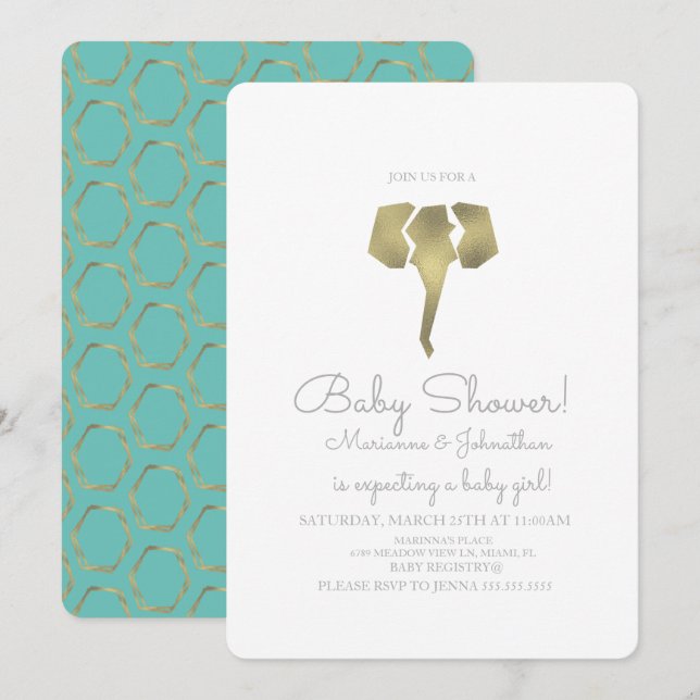 Minimalistisch Foil Boho Elephant Babydusche Einladung (Vorne/Hinten)