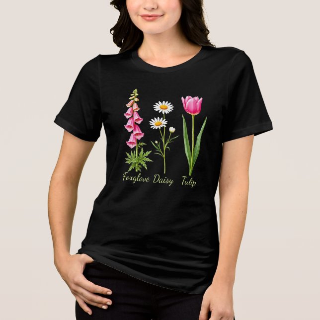 Minimalistisch Foxglove Daisy Tulip Floral Art Tri-Blend Shirt (Vorderseite)
