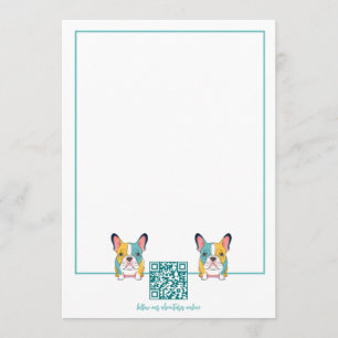 Minimalistisch – Französische Bulldogge & QR-Code Mitteilungskarte