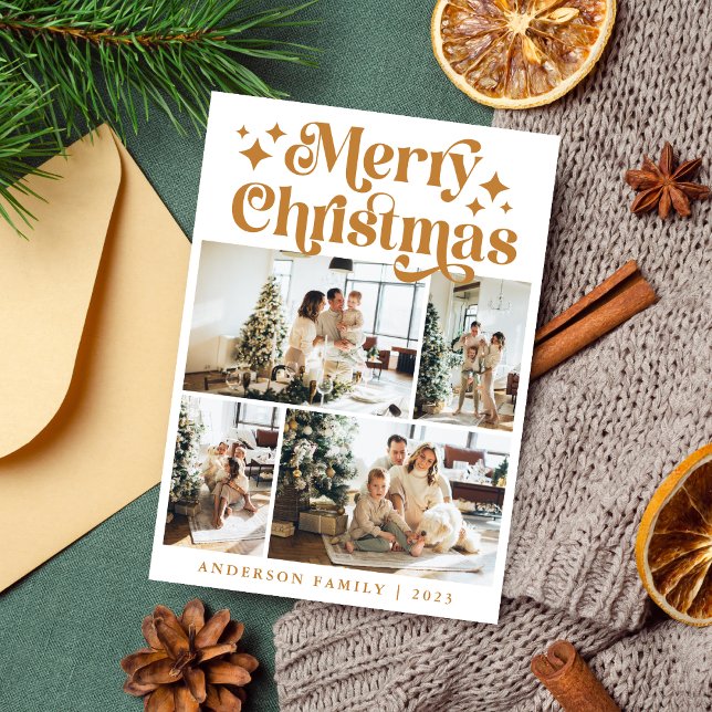 Minimalistisch Frohe Weihnachten 4 Foto Retro Gelb (Von Creator hochgeladen)