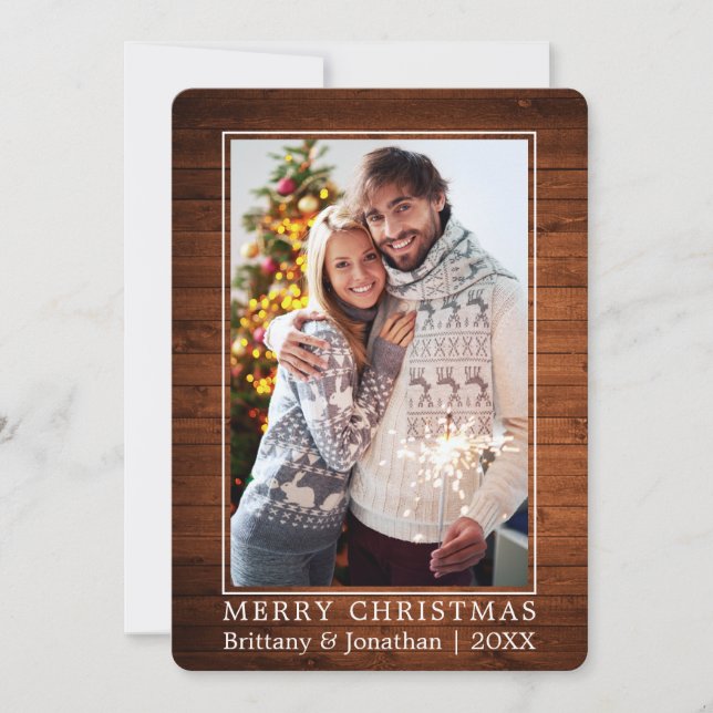 Minimalistisch Frohe Weihnachten Couple Foto Wood (Vorderseite)