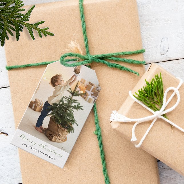Minimalistisch Frohe Weihnachten Foto Geschenkanhänger (Minimalist Merry Christmas Photo Gift Tags)