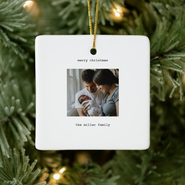 Minimalistisch frohe Weihnachten mit Foto Keramikornament (Baum)