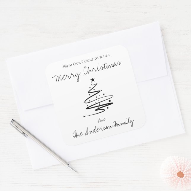 Minimalistisch Frohe Weihnachten Schwarz-weißer Na Quadratischer Aufkleber (Umschlag)