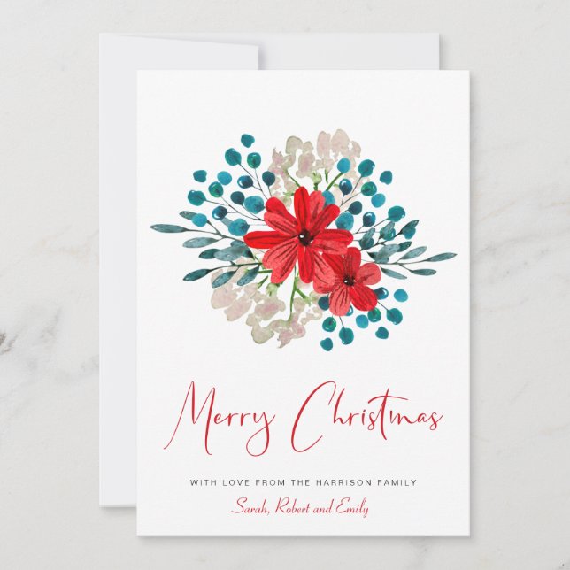 Minimalistisch frohe Weihnachten Winter Florals Fe (Vorderseite)